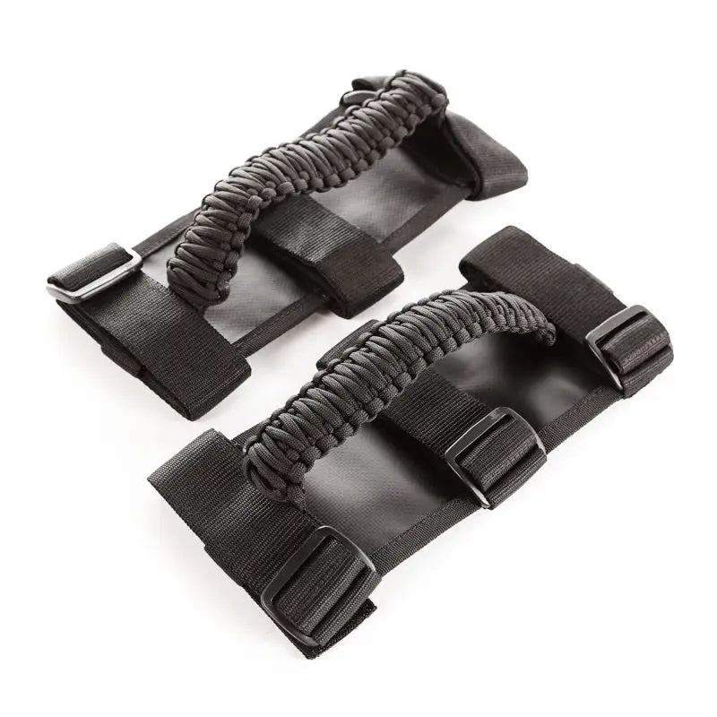 Rugged Ridge Paracord Grab Handles Black - Pair of Black Nylon Straps