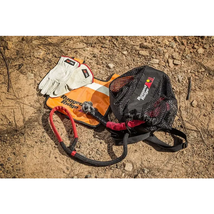 Rugged Ridge Premium Recovery Kit with Mesh Bag featuring trail runner backpack