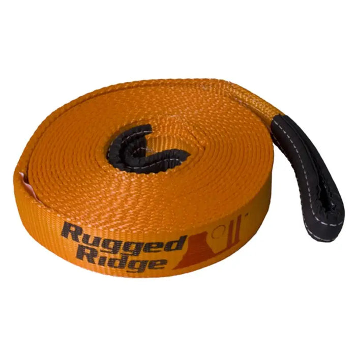 Rugged Ridge Recovery Strap 2in x 30 feet for Jeep Wrangler - Orange rope roll with black handle