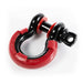 Rugged Ridge Red D-Ring Isolator Kit with black hook on red and black car