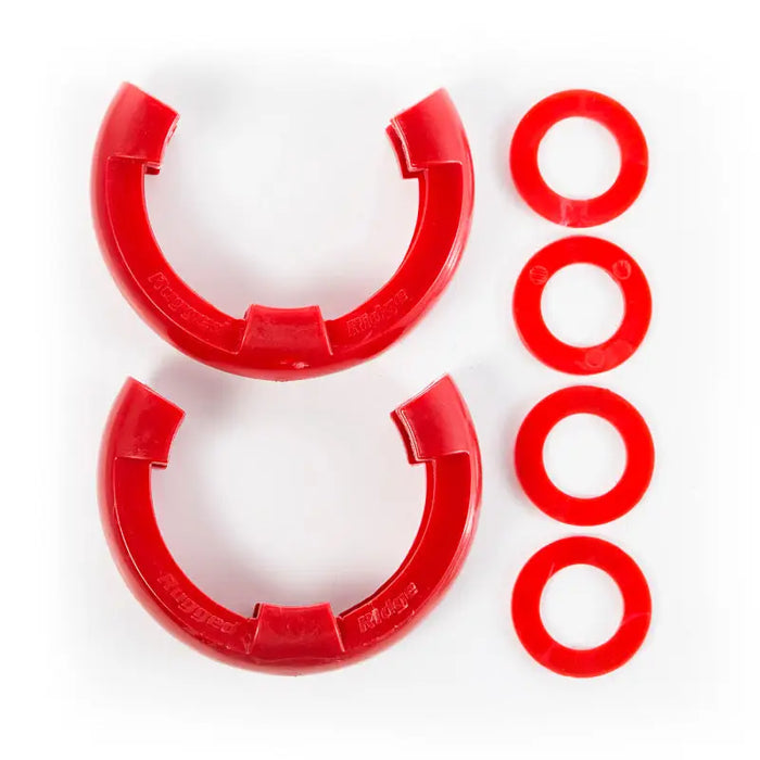Rugged Ridge Red D-Ring Isolator Kit with plastic cock cocks