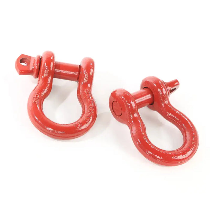Rugged Ridge Red 3/4in D-Shackles with Eye Hooks on White Background