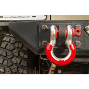 Rugged Ridge Red D-Ring Isolator Kit on front of vehicle