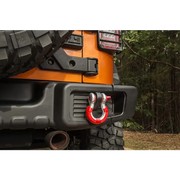 Rugged Ridge Red 7/8in D-Ring Isolator Kit with Jeep front bumper.