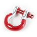 Close up of red rugged ridge D-ring isolator kit hook on red shack