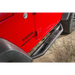 Red and black Rugged Ridge RRC Side Armor Guard Plates on Jeep Wrangler JK