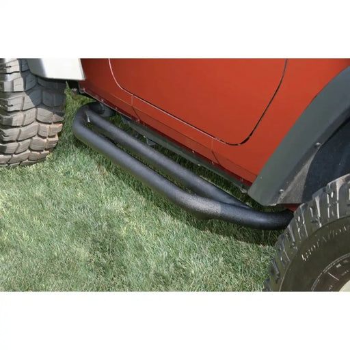 Rugged Ridge side steps for red Jeep Wrangler