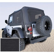 Black Jeep with Rugged Ridge Tire Cover, Soft Fabric, Factory Original