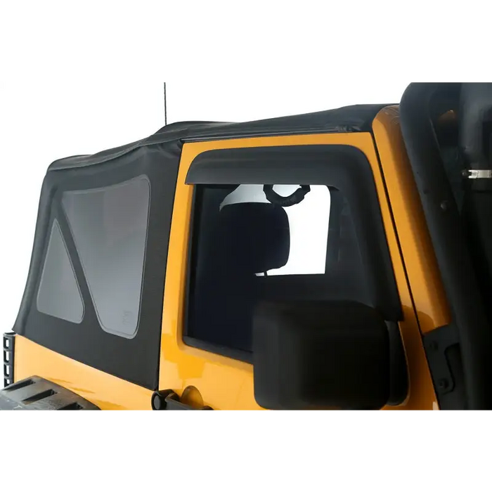 Yellow Jeep with door open, Rugged Ridge Sailcloth Soft Top Black Diamond for 2-Door JK.