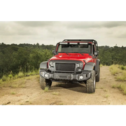 Rugged Ridge Spartacus Front Bumper Black on Jeep Wrangler parked on dirt road