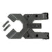 Black plastic clamps on Spartacus HD tire carrier hinge casting for Jeep Wrangler JK.