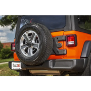 Rear bumper with tire cover removed on Rugged Ridge Spartacus HD Tire Carrier Hinge Casting for Jeep Wrangler JL.