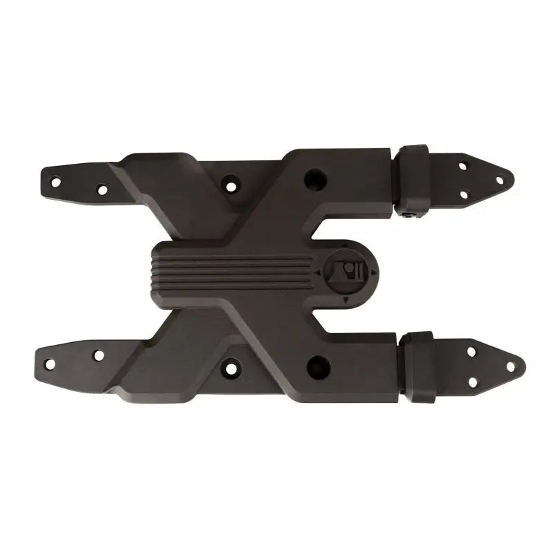 Pair of black plastic brackets for Rugged Ridge Spartacus HD Tire Carrier Hinge Casting 18-20 Jeep Wrangler JL