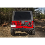 Rugged Ridge Spartacus HD Tire Carrier Kit for 97-06 TJ - Red Jeep Close Up