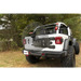 White Jeep with black bumper and tire carrier from Rugged Ridge Spartacus HD Tire Carrier Wheel Mount for 18-20 Jeep Wrangler JL.