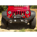 Close-up of red Jeep with black bumper - Rugged Ridge Spartan Front Bumper HCE w/Overrider for 07-18 Jeep Wrangler JK.