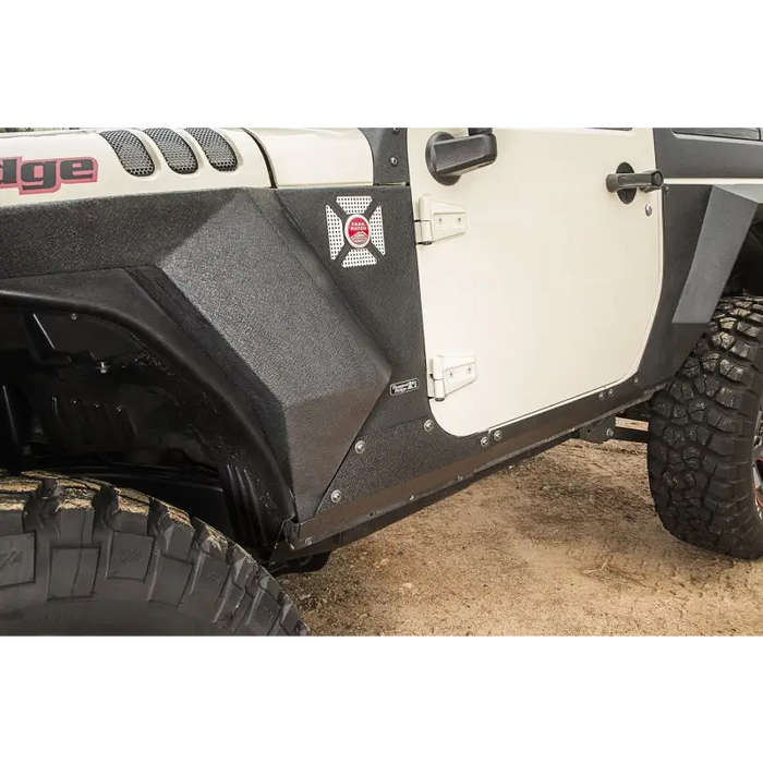 Front bumper with cover removed on Rugged Ridge XHD Armor Cladding for Jeep Wrangler JK