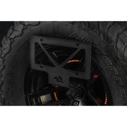 Rugged Ridge Tag Relocation Bracket for Jeep Wrangler JL - Black ATV front wheel.