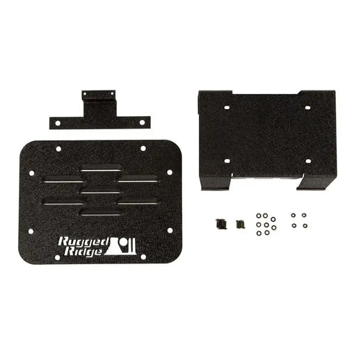 Black plate with screws for spare tire delete on Jeep Wrangler JK