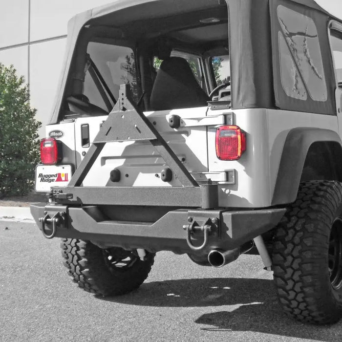 Rugged Ridge Tire Carrier XHD Rear Bumper for Jeep Wrangler with Large Tire Rack