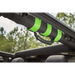 Rugged Ridge Ultimate Grab Handles in Green attached to a roof rack on a Jeep Wrangler.