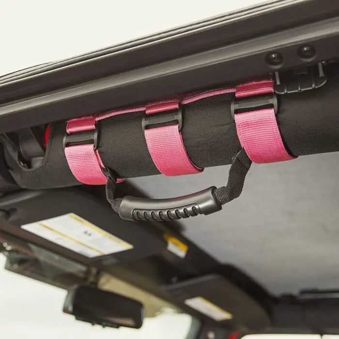 Pink strap attached to back of laptop - Rugged Ridge Ultimate Grab Handles
