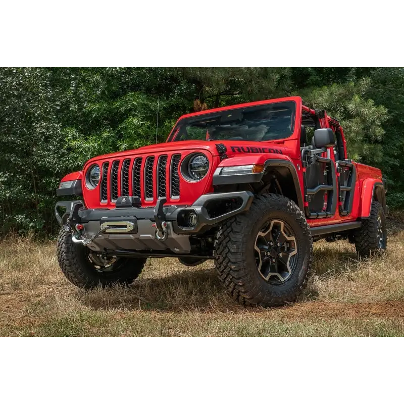 Close up of red Jeep in field - Rugged Ridge Venator Front Bumper for 18-20 Jeep Wrangler JL/JT