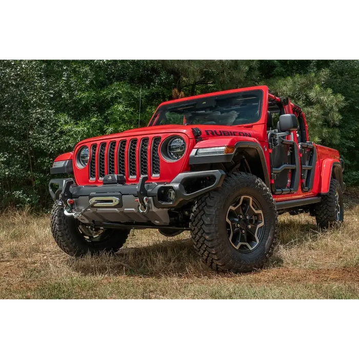Close up of red Jeep in field - Rugged Ridge Venator Front Bumper for 18-20 Jeep Wrangler JL/JT