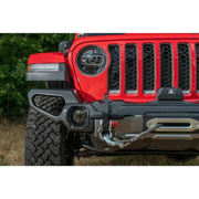 Rugged Ridge Venator front bumper on red Jeep Wrangler JL/JT