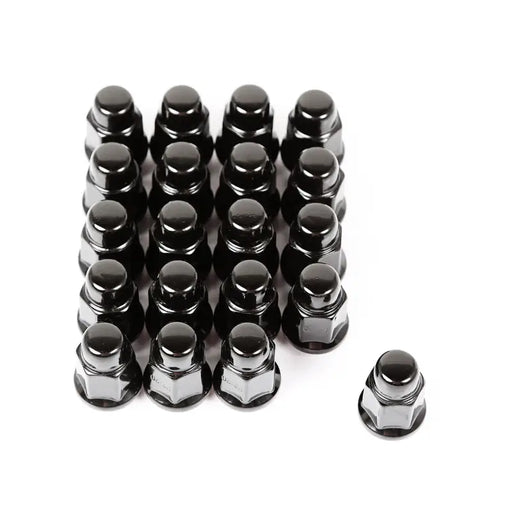 Rugged Ridge Wheel Lug Nut Set of 20 Black screws on white background