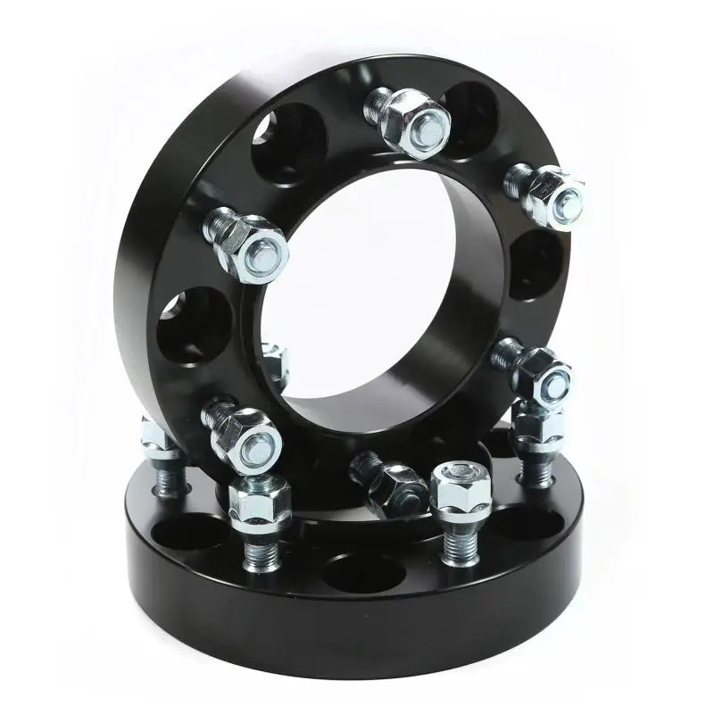 Rugged Ridge black wheel spacers on white background