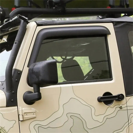 Rugged Ridge Window Visors Matte Black for 2-Door Jeep Wrangler with White Jeep and Black Roof Rack