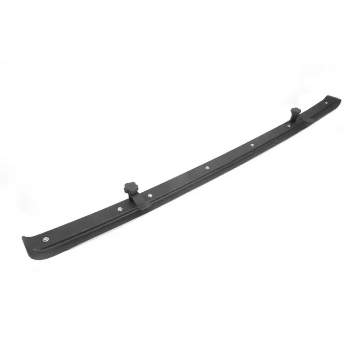 Black plastic front bumper for Jeep Wrangler JK, part of Rugged Ridge windshield channel steel product.