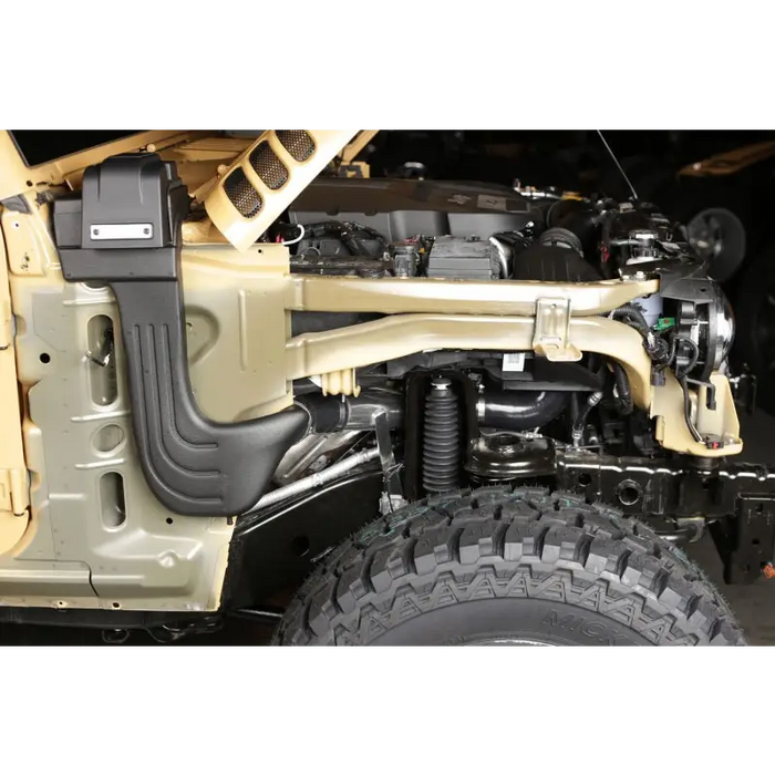 Front bumper mounted on Rugged Ridge XHD Low-Mount Snorkel for 12-18 Jeep Wrangler JK