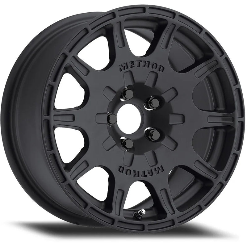 Method mr502 rally 17x8 matte black wheel on vehicle
