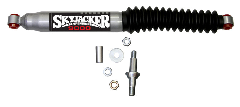 Close up of shock absorber with screw and nuts on skyjacker 2004-2006 jeep wrangler (lj) steering damper kit