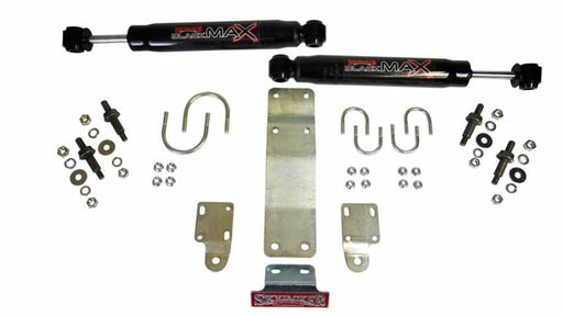 Dual steering damper kit displayed for jeep wrangler jk with larger tires