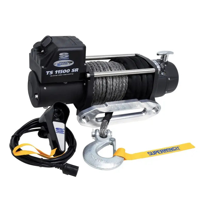 Superwinch 11500 LBS 12V DC 3/8in x 80ft Synthetic Rope Tiger Shark 11500 Winch featuring rope and