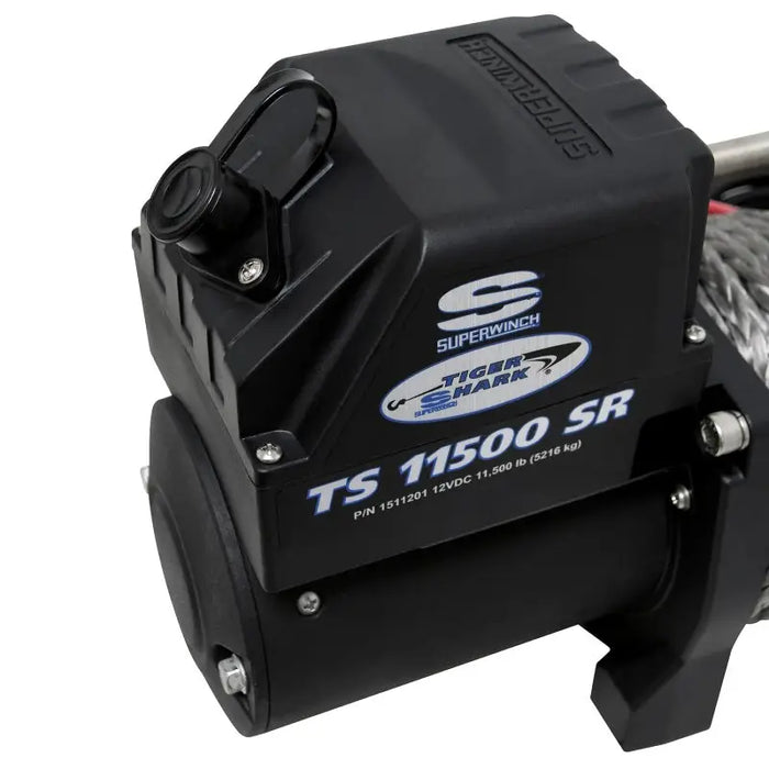 Superwinch 11500 LBS 12V DC 3/8in x 80ft Synthetic Rope Tiger Shark 11500 Winch with black and