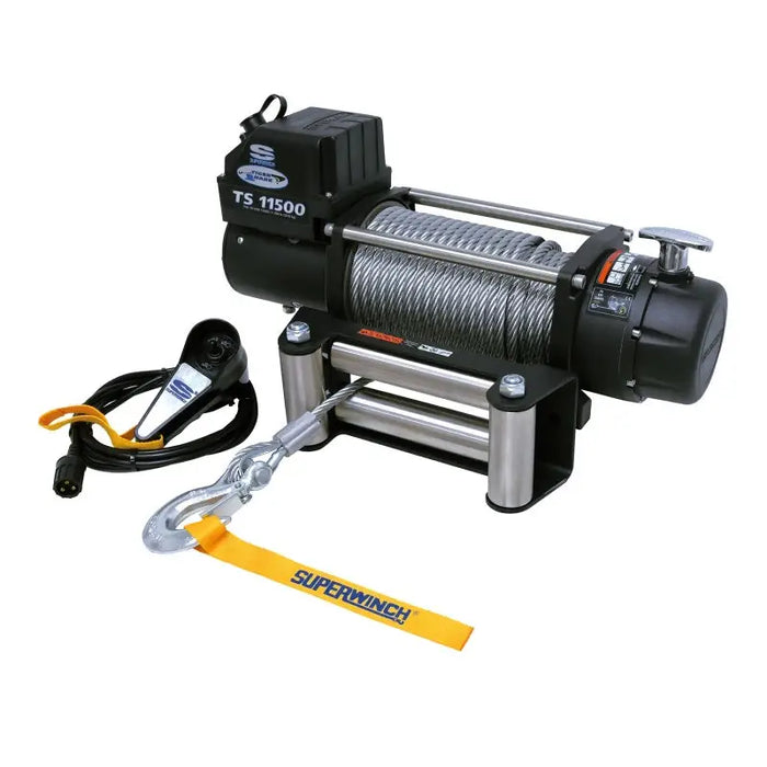 Superwinch 11500 LBS Tiger Shark Winch: Rope and steel rope on white background