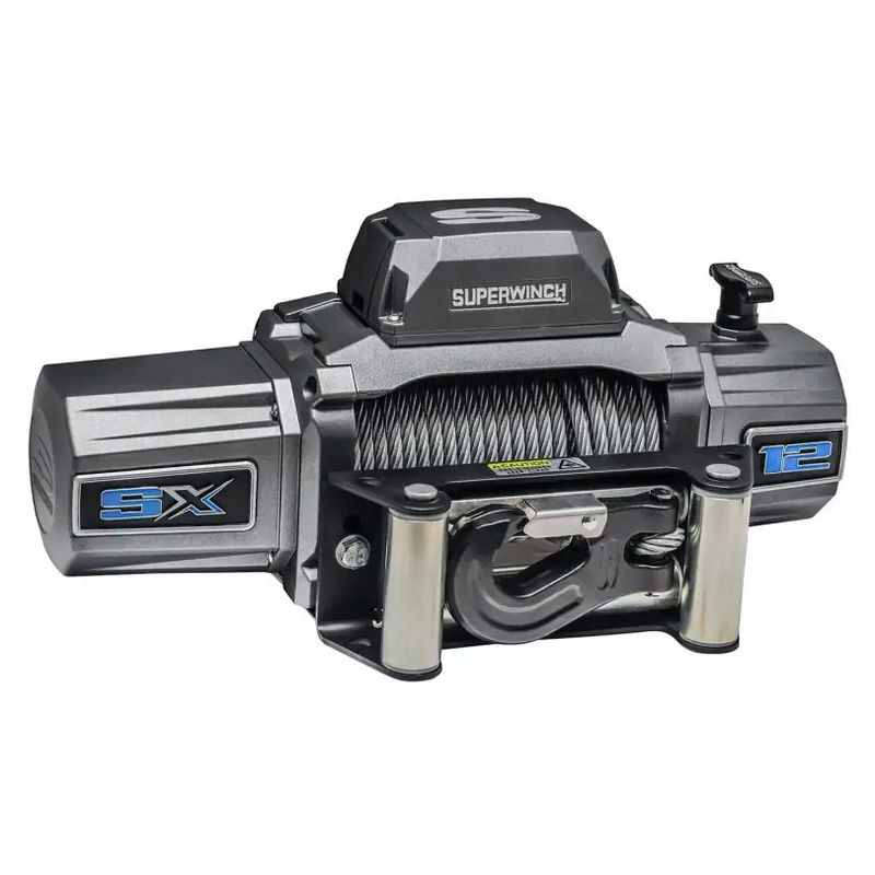 Close up of 3/8in x 85ft wire rope winch on white background