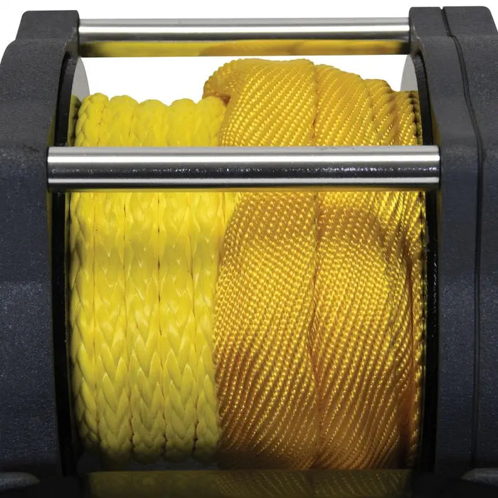 Yellow rope reel with black handle on Superwinch Terra 3500SR winch - part of the Terra series winches