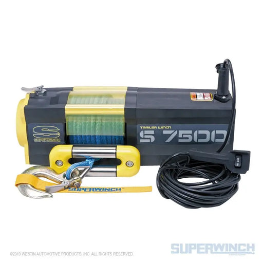 Superwinch 7500 LBS 12V DC 5/16in x 54ft Synthetic Rope S7500 Winch close up.