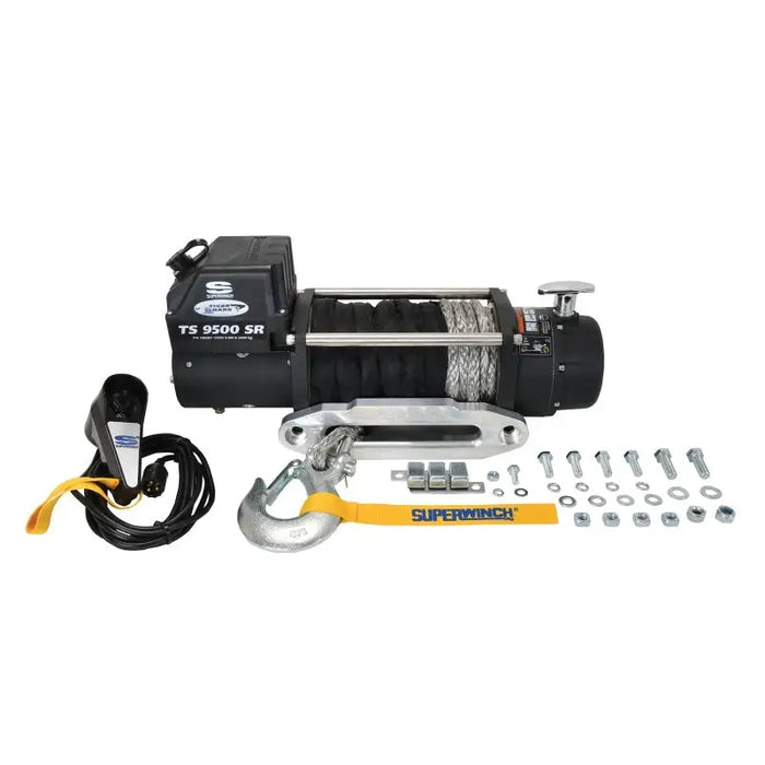 Superwinch 9500 LBS 12V DC 3/8in x 80ft Synthetic Rope Tiger Shark 9500 Winch with rope and
