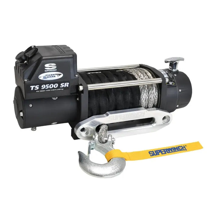 Superwinch 9500 LBS 12V DC 3/8in x 80ft Synthetic Rope Tiger Shark Winch with cable attached