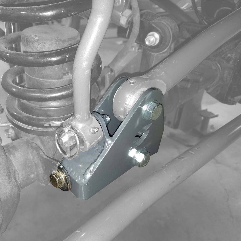 Close up of motorcycle steering in synergy 2018+ jeep wrangler jl/jlu/jt front track bar & sector shaft brace w/ sealed roller bearing