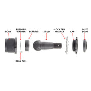 Synergy jeep jk/wj hd non-knurled adjustable ball joint kit parts displayed