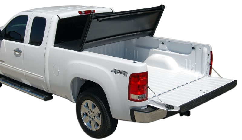 White truck with black bed cover - tonno pro tri-fold tonneau cover for toyota tacoma fleetside truck