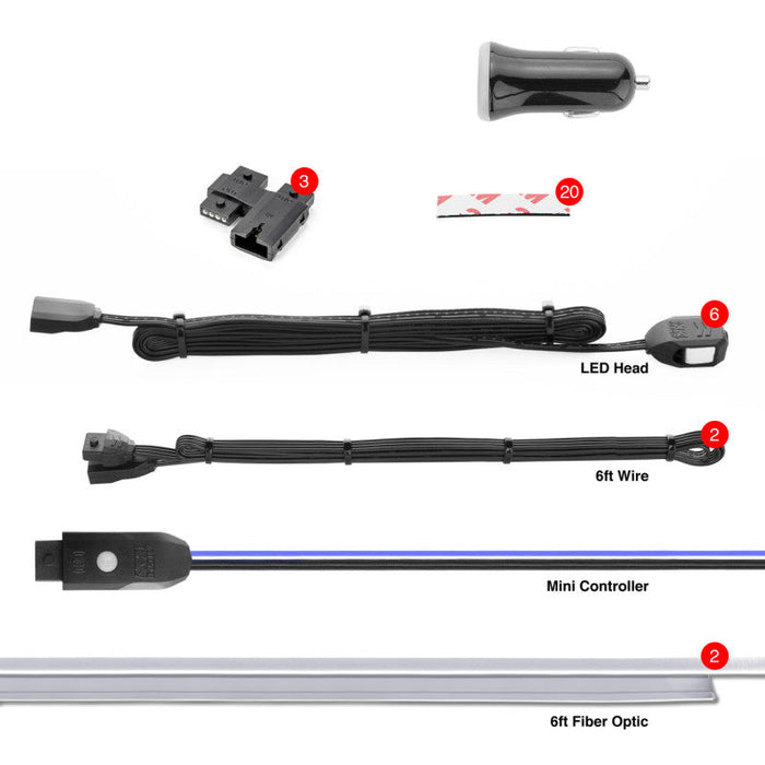 Xk glow fiber optic led strip kit - different parts shown