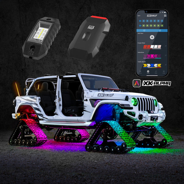 Xk glow rgbw addressable led rock light kits with remote control and jeep